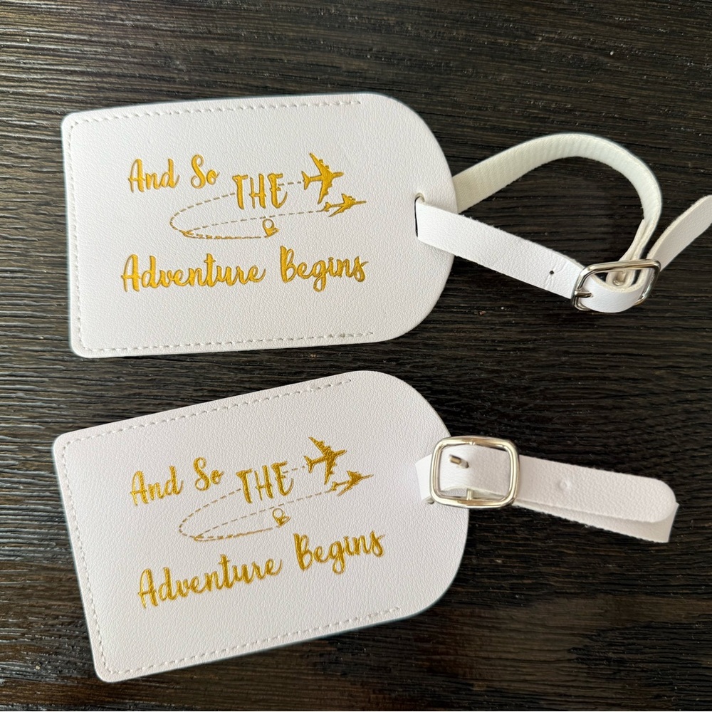 🆕 White and Gold Wedding Honeymoon Luggage Tags